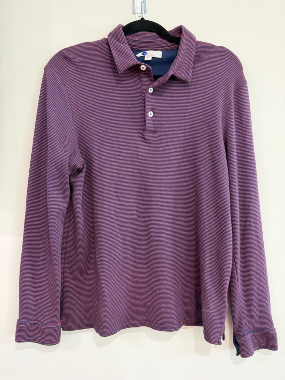 Boden Long-Sleeve Striped Polo in Purple